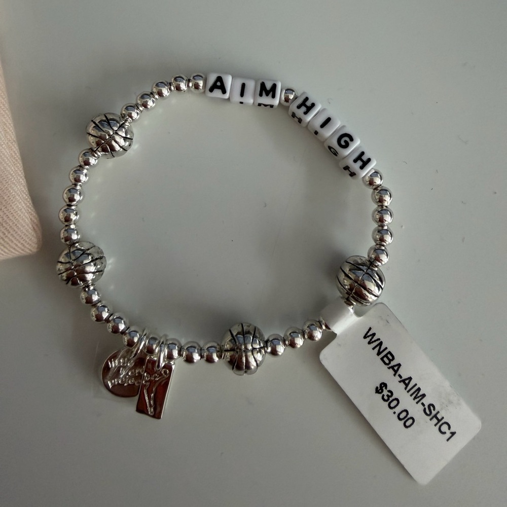 WNBA Silver 'Aim High' Beaded Charm Bracelet